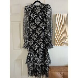 The Vampire's Wife Lace Nightbird Black Silk Dress Silver Lace UK6 US2